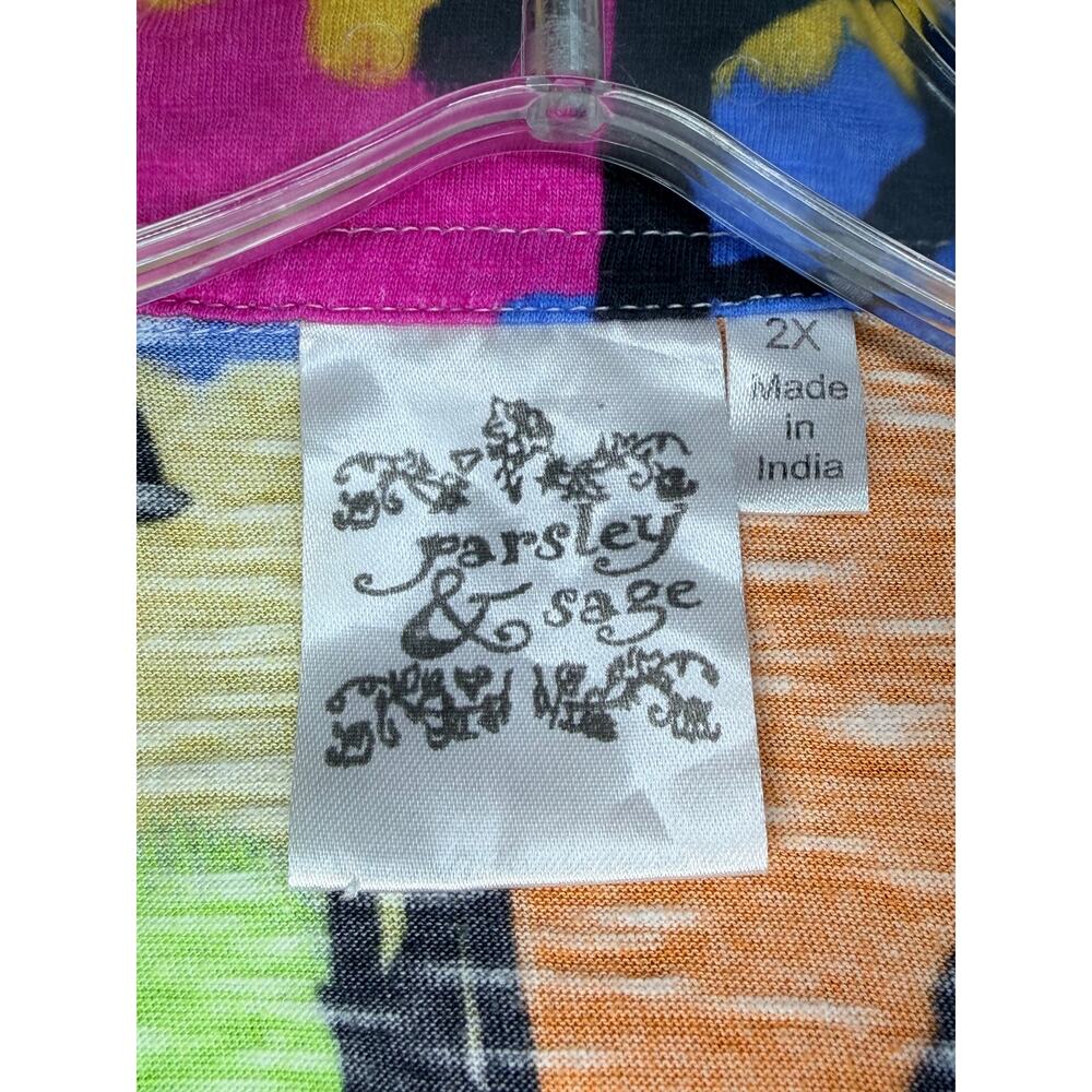 Parsley & Sage Short Sleeve Retro Abstract Floral Slub Knit Tunic Top Womens 2X - Picture 7 of 8